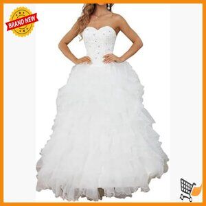 Strapless Wedding Dress Lace Sweetheart Neckline Beaded Bodice Tulle Ball Gown